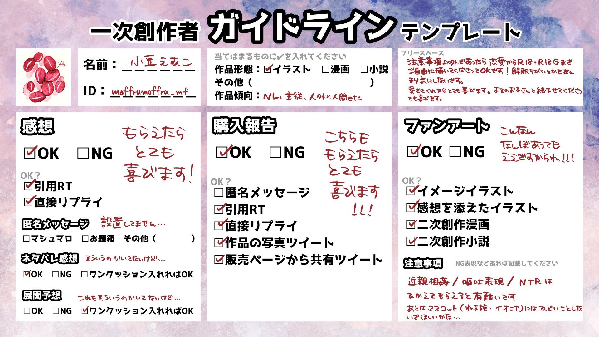 小豆えむこのキャラクターに関するガイドライン